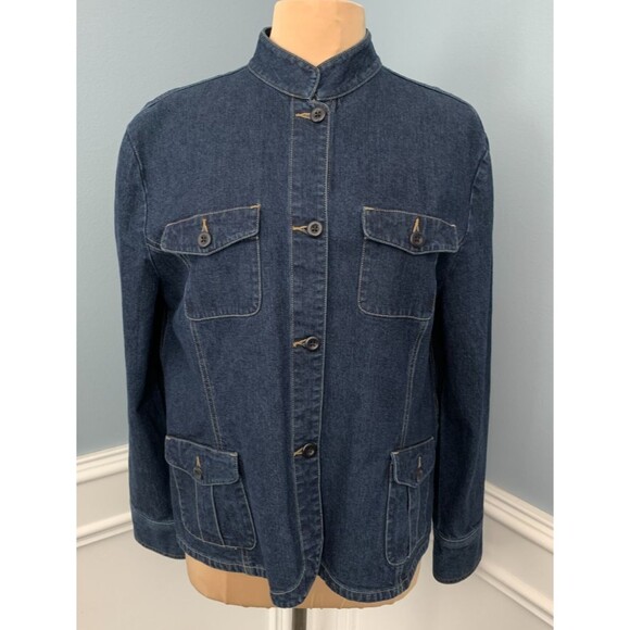 Lands End Jacket Womens XL Denim Barn Chore Cargo Shacket Field Outdoor Garden - Picture 1 of 11